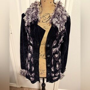 Women's Black and gray Faux Fur Trim Jacket size medium